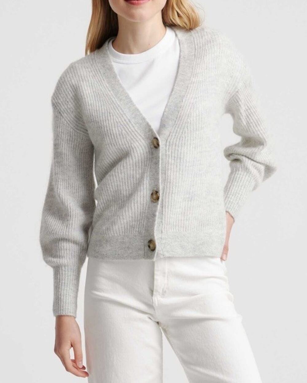 Quince Baby Alpaca Merino Wool Cardigan Sweater Light Grey Medium